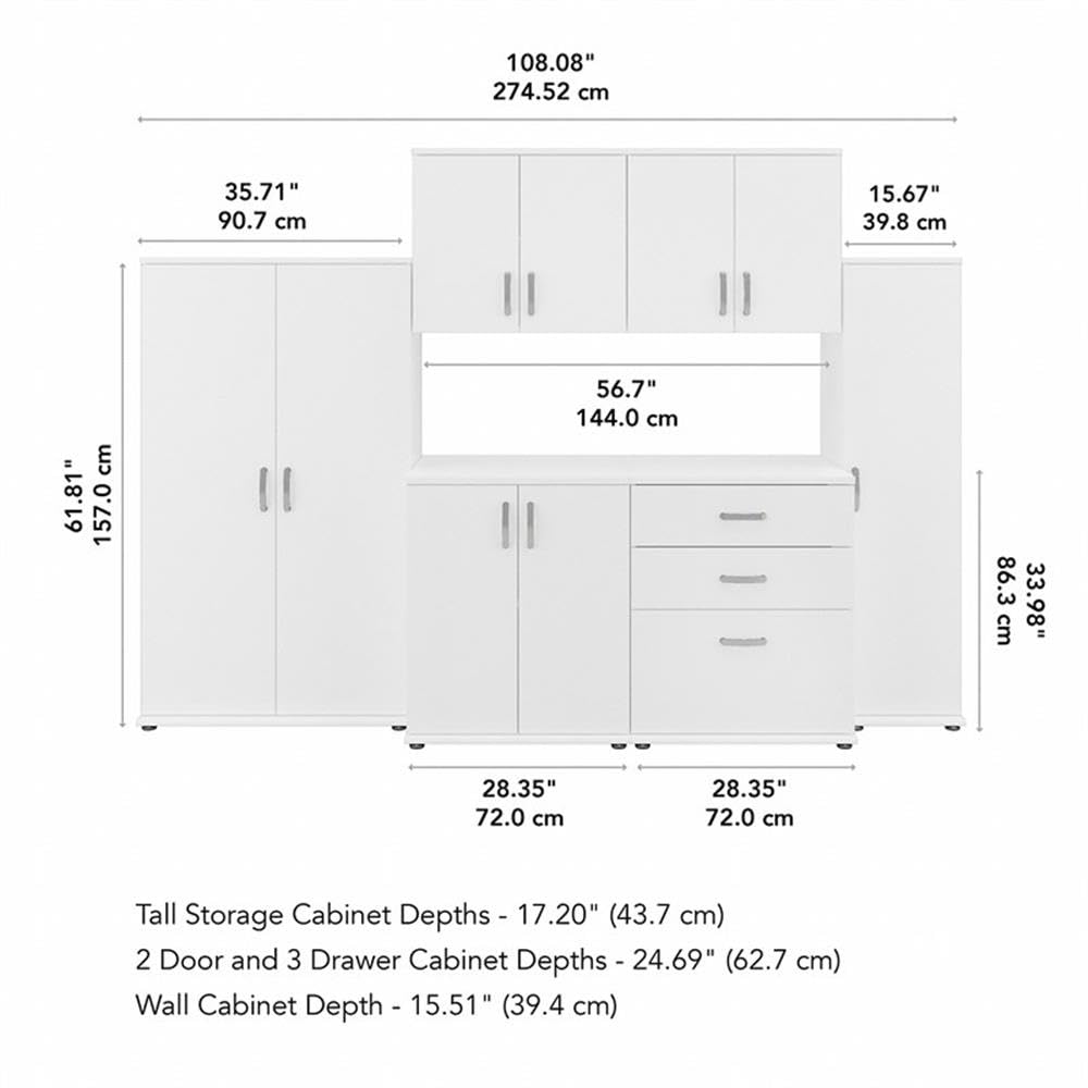 Bush Business Furniture Universal 6 Piece Modular Storage Set with Floor and Wall Cabinets, White