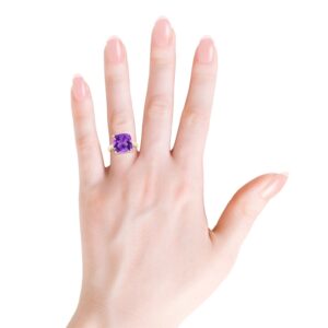 Angara Natural Amethyst Solitaire Ring for Women in 14K Yellow Gold Ring Size-7.5 (Grade-AAA | Size-12mm) | February Birthstone Jewelry Gift for Women | Birthday | Wedding | Anniversary | Engagement