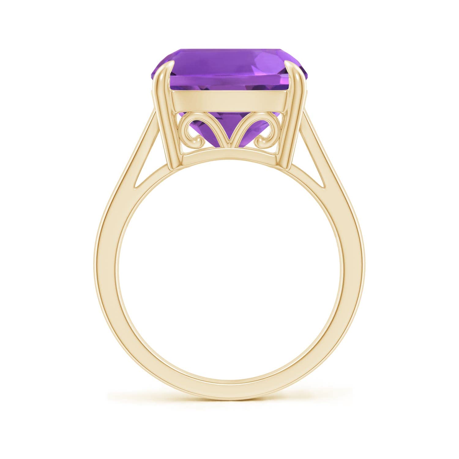 Angara Natural Amethyst Solitaire Ring for Women in 14K Yellow Gold Ring Size-7.5 (Grade-AAA | Size-12mm) | February Birthstone Jewelry Gift for Women | Birthday | Wedding | Anniversary | Engagement