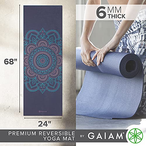 Gaiam Yoga Mat Premium Print Reversible Extra Thick Non Slip Exercise & Fitness Mat for All Types of Yoga, Pilates & Floor Workouts, Purple Illusion, 6mm