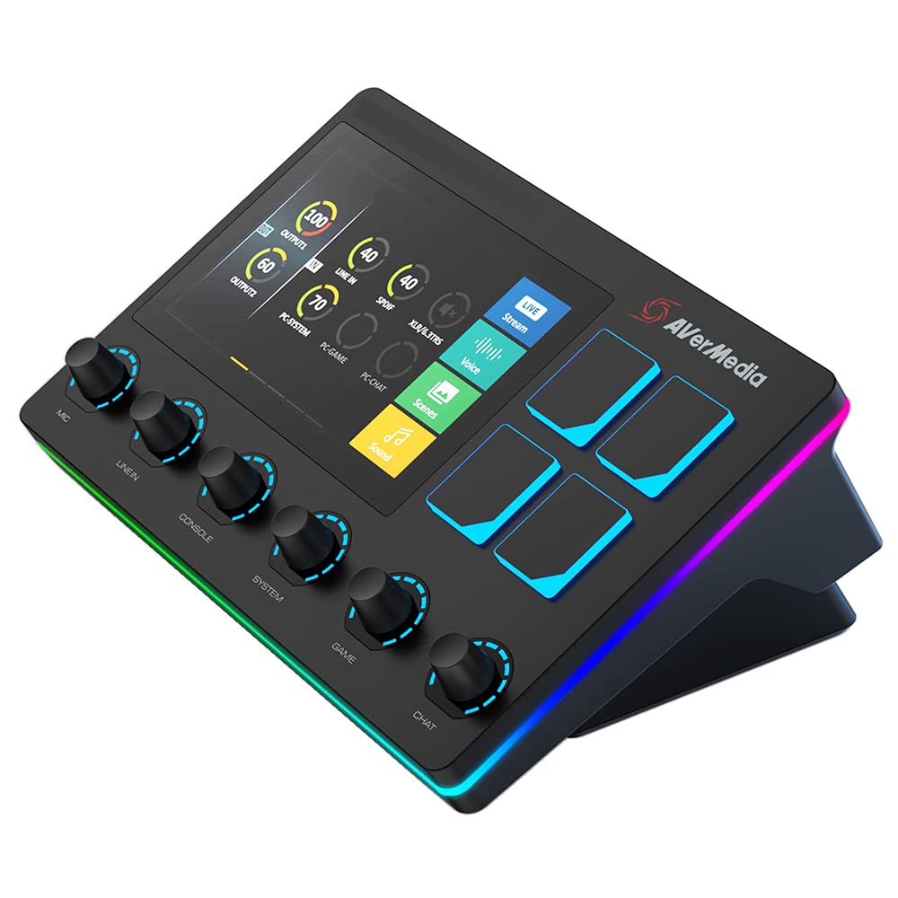 AVerMedia Live Streamer AX310 - Creator Control Center, 6 Track Audio Mixer with IPS Touch Panel, Trigger Actions on OBS, Streamlabs, Spotify, VTube, Twitch, ​YouTube, and more