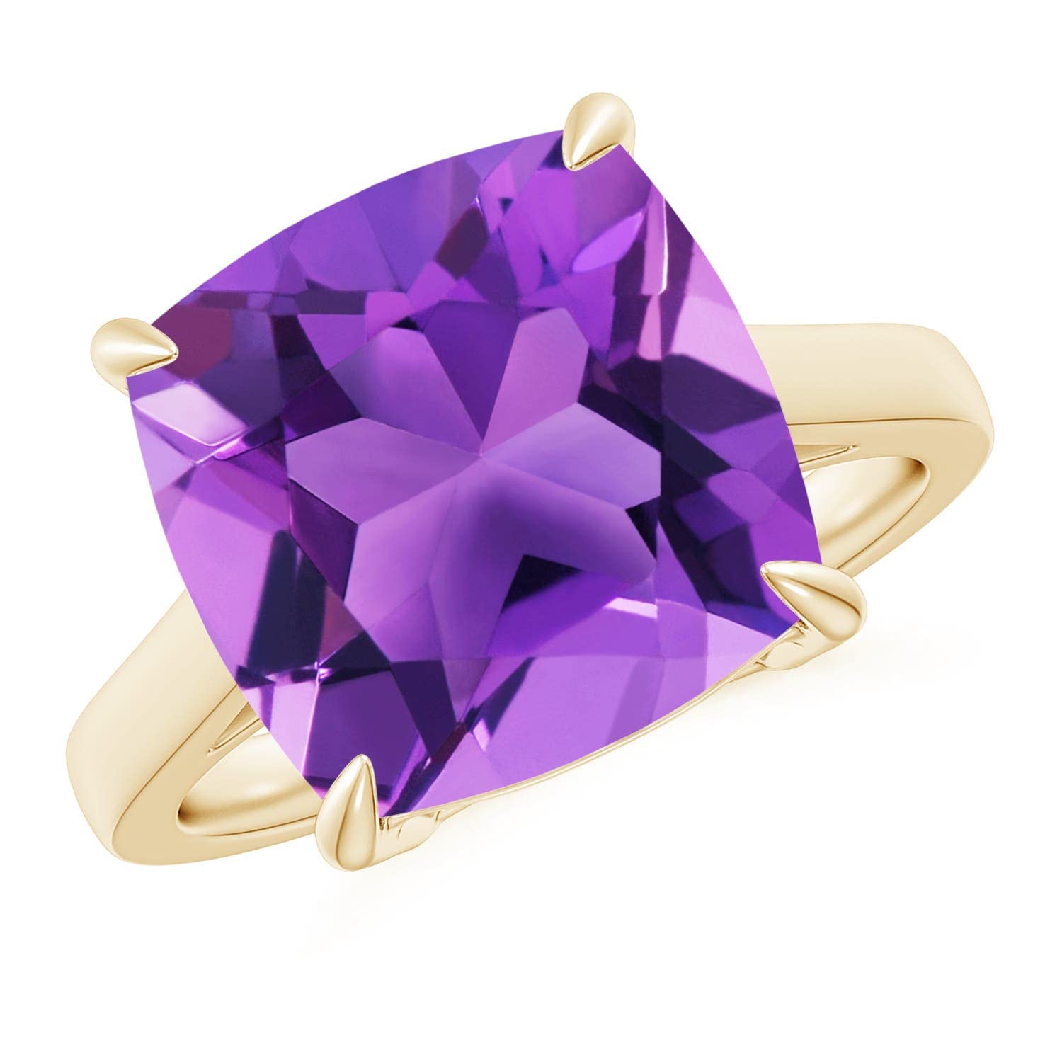 Angara Natural Amethyst Solitaire Ring for Women in 14K Yellow Gold Ring Size-7.5 (Grade-AAA | Size-12mm) | February Birthstone Jewelry Gift for Women | Birthday | Wedding | Anniversary | Engagement