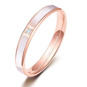 monkton women rose gold stainless steel wedding bands with white shell inlay engagement promise ring 3.5mm/5.5mm/ 2.5-4mm(3.5mm,size 8)