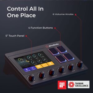 AVerMedia Live Streamer AX310 - Creator Control Center, 6 Track Audio Mixer with IPS Touch Panel, Trigger Actions on OBS, Streamlabs, Spotify, VTube, Twitch, ​YouTube, and more