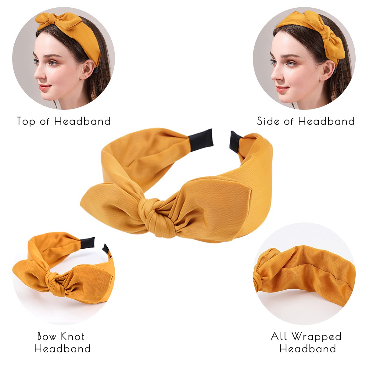 TOBATOBA Knotted Bow Headbands - Fashion Knot Bunny Ears Headbands for Women, Wide Solid Cute Hair Accessories