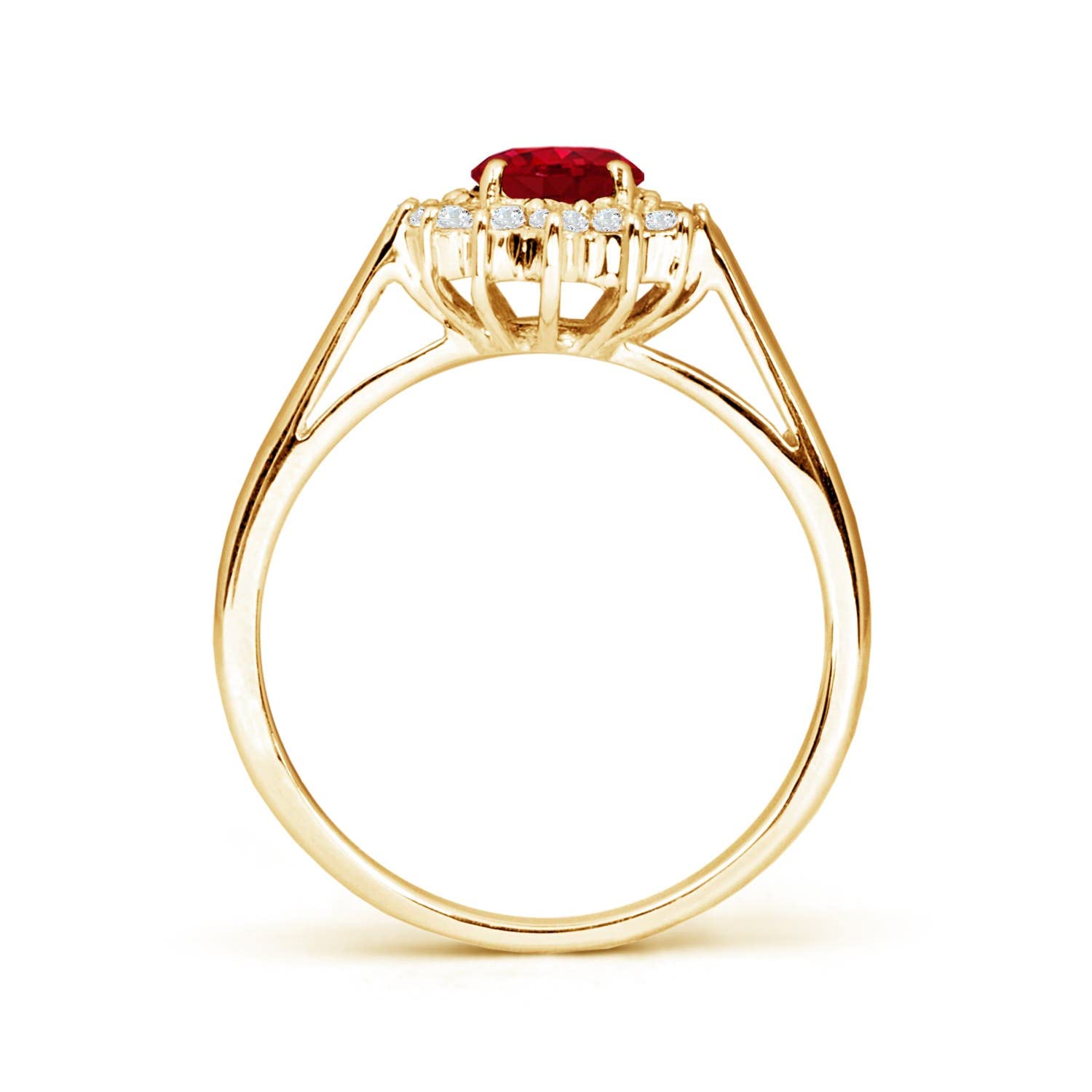 Angara Princess Diana Inspired Natural Ruby Ring for Women with Diamond Halo in 14K Yellow Gold for Wedding, Anniversary, Engagement (Stone Size-5x3mm, Stone wt-0.25, Ring Size-9) - July Birthstone