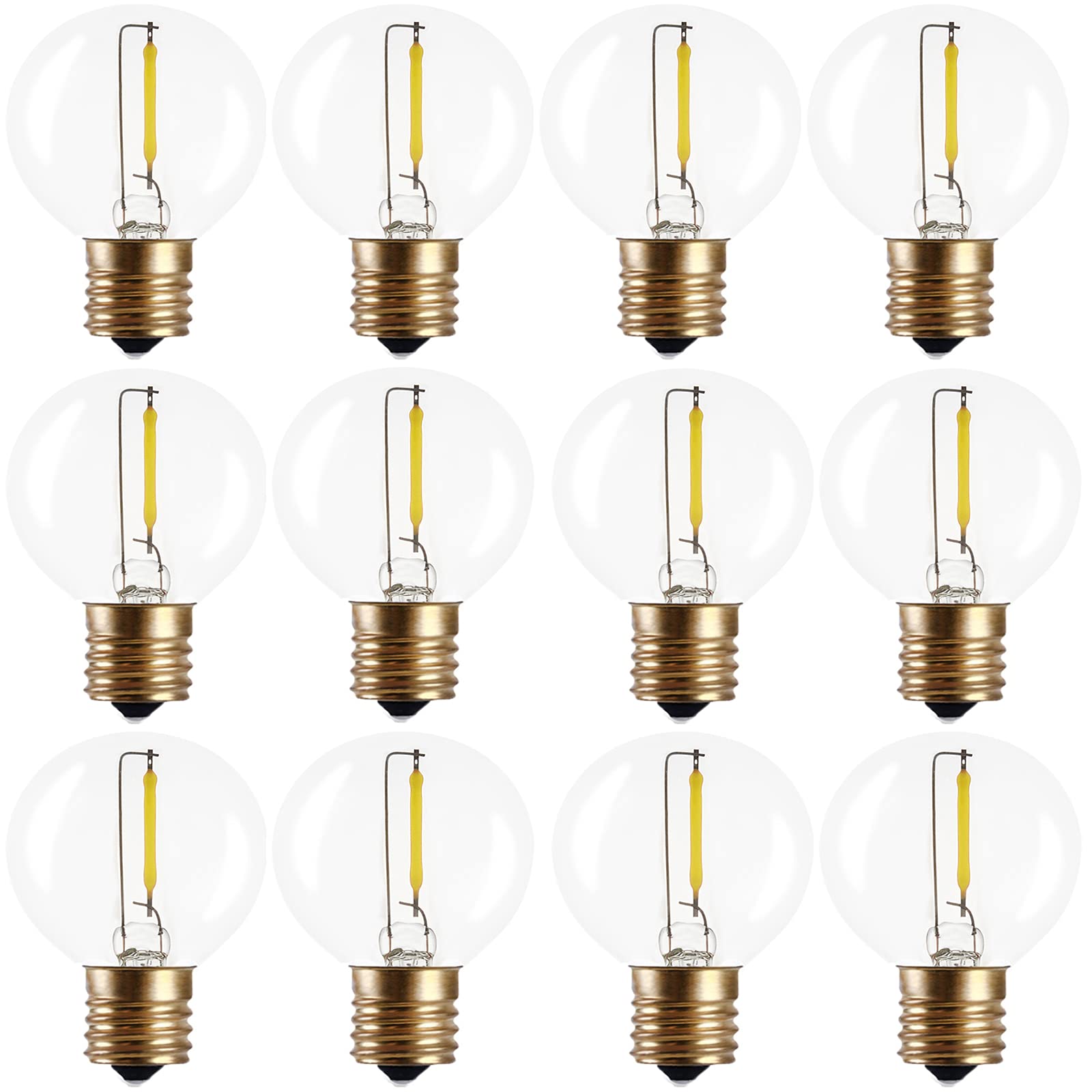 Lxcom Lighting 12pcs G40 LED E17 Edison Bulb, 0.5W Cool White Glass Light Bulbs for String Light, Vintage Filament, Indoor Decoration, AC120V, 6500K, 50LM, 20,000H