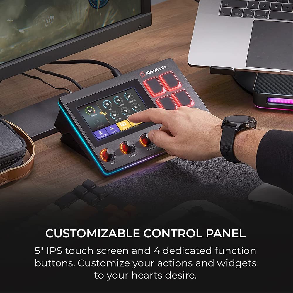 AVerMedia Live Streamer AX310 - Creator Control Center, 6 Track Audio Mixer with IPS Touch Panel, Trigger Actions on OBS, Streamlabs, Spotify, VTube, Twitch, ​YouTube, and more