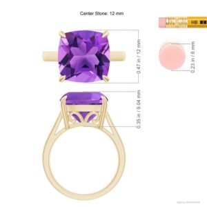 Angara Natural Amethyst Solitaire Ring for Women in 14K Yellow Gold Ring Size-7.5 (Grade-AAA | Size-12mm) | February Birthstone Jewelry Gift for Women | Birthday | Wedding | Anniversary | Engagement