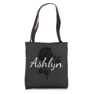 ashlyn - custom black rose gray floral personalized tote bag