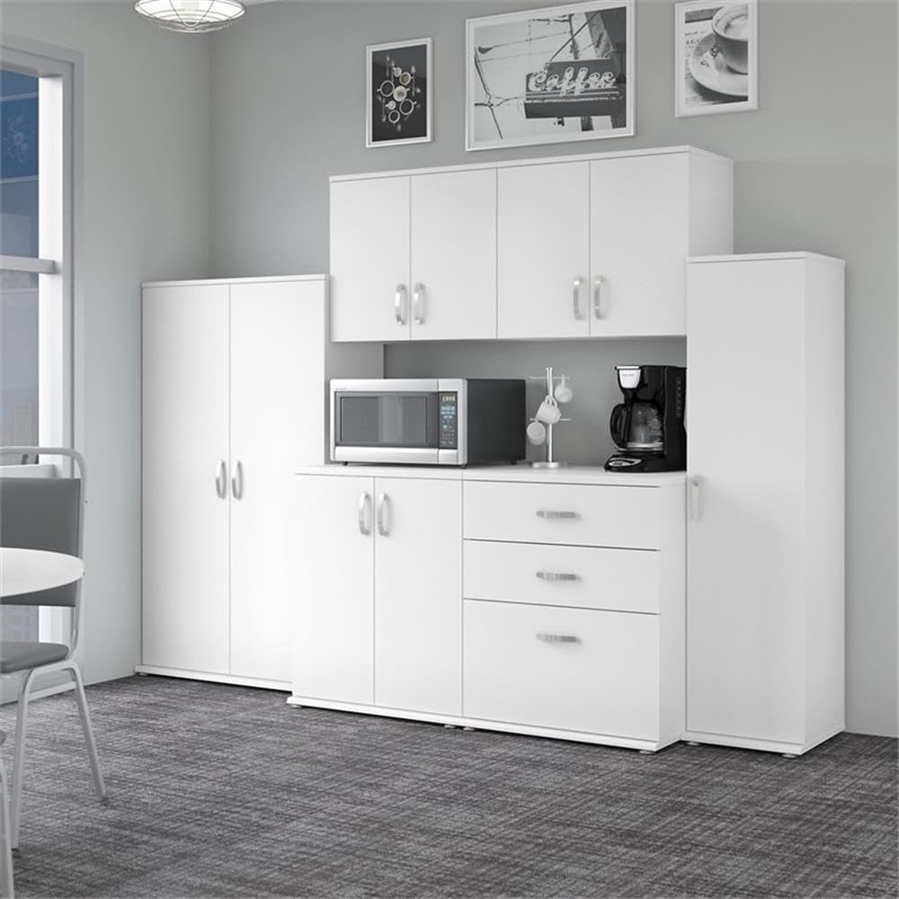 Bush Business Furniture Universal 6 Piece Modular Storage Set with Floor and Wall Cabinets, White