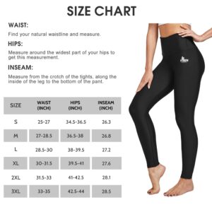 FitsT4 Sports Women's Swimming Leggings UPF 50+ High Waisted with Pockets Swim Pants Full Length Swimming Tights Sun Protective Black M