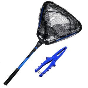 YHC Freshwater Saltwater Fishing Floating Fishing Net Extra Strong Foldable Fishing Net Rubber Coated Fish Landing Net Blue