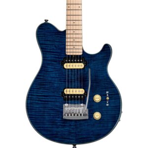 sterling by music man 6 string solid-body electric guitar, right, neptune blue (ax3fm-nbl-m1)