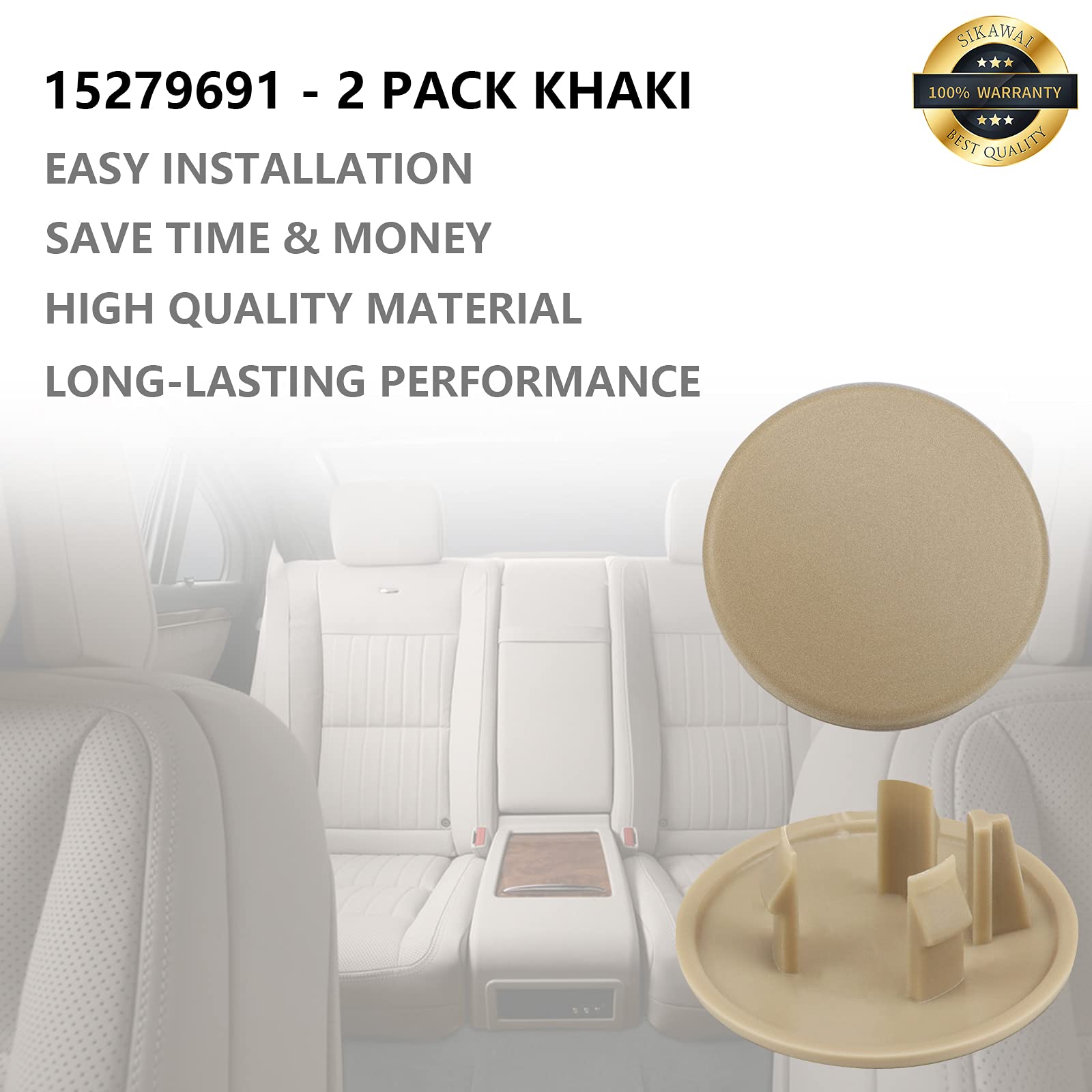 Sikawai 15279689 Armrest Cover Cap for 2007-2019 Che-vy Tahoe Suburban Yukon Cadillac Escalade Replace 15279690 15279691 Left or Right Rear Bucket Seat Arm Rest Snap Handle Trim Bolt - 2 Pack Khaki