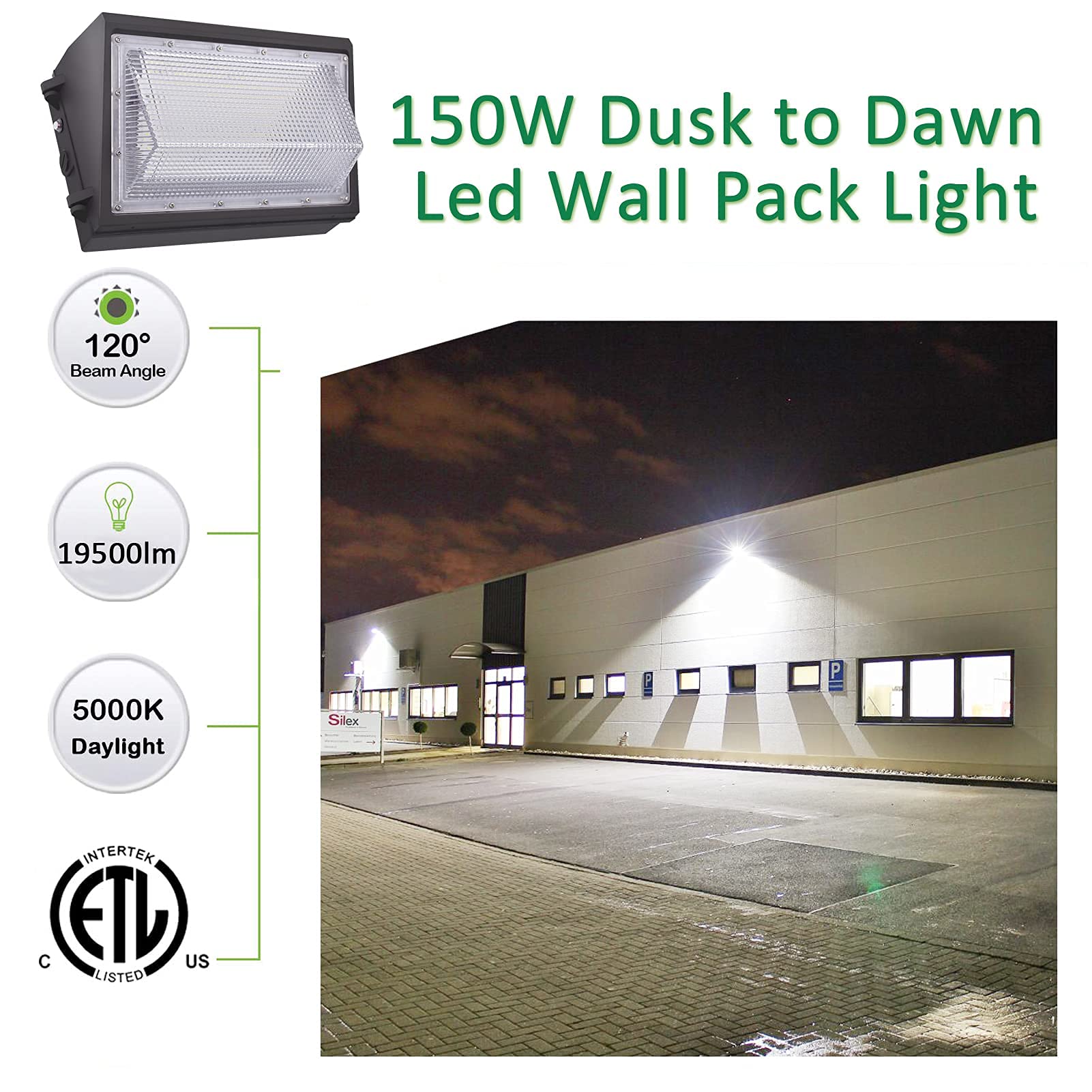 LED Wall Pack Light with Dusk to Dawn Photocell,150W 19500LM 5000K Daylight ,AC100-277V Input,900W HPS/HID Equivalent, Waterproof Commercial Security Lighting for Warehouses, Garage,ETL Listed