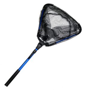 YHC Freshwater Saltwater Fishing Floating Fishing Net Extra Strong Foldable Fishing Net Rubber Coated Fish Landing Net Blue