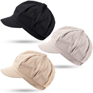 3 Pieces Women Newsboy Cap Winter Beret Cap Cabbie Painter Hat 8 Panel Vintage Octagonal Visor Hats (Black, Beige, Gray)