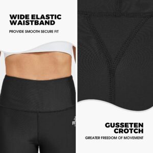 FitsT4 Sports Women's Swimming Leggings UPF 50+ High Waisted with Pockets Swim Pants Full Length Swimming Tights Sun Protective Black M