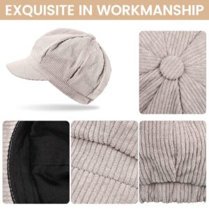 3 Pieces Women Newsboy Cap Winter Beret Cap Cabbie Painter Hat 8 Panel Vintage Octagonal Visor Hats (Black, Beige, Gray)