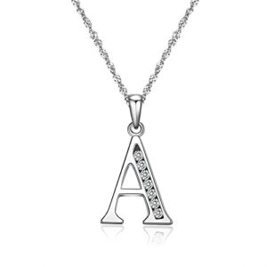 Gemschest Graduation Gifts Initial Necklace S925 Sterling Silver Jewelry Cubic Zirconia Letter Alphabet Phase Pendant Necklace Mother Day for Mom Women Ladies Teen 18" Chain Silver A