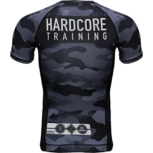 Hardcore Training Camo 2.0 Rash Guard Short Sleeve Men's Compression Long Sleeve MMA No-Gi Tight BJJ Grappling Base Layer Fitness XL