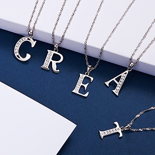 Gemschest Graduation Gifts Initial Necklace S925 Sterling Silver Jewelry Cubic Zirconia Letter Alphabet Phase Pendant Necklace Mother Day for Mom Women Ladies Teen 18" Chain Silver A