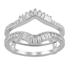 V Touch Baguette Cut D/VVS1 Diamond Curved Enhancer Engagement Wedding Band Ring Guard For Womens 925 Sterling Silver 14K White Gold Plated