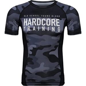 hardcore training camo 2.0 rash guard short sleeve men's compression long sleeve mma no-gi tight bjj grappling base layer fitness xl