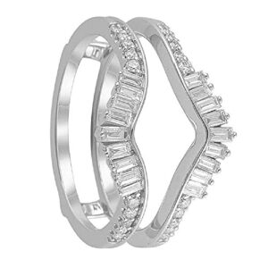 V Touch Baguette Cut D/VVS1 Diamond Curved Enhancer Engagement Wedding Band Ring Guard For Womens 925 Sterling Silver 14K White Gold Plated