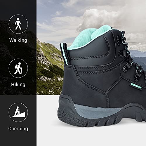 Nord Trail Edge Hiking Boots for Women - Black & Mint Waterproof Shoes - 9.5