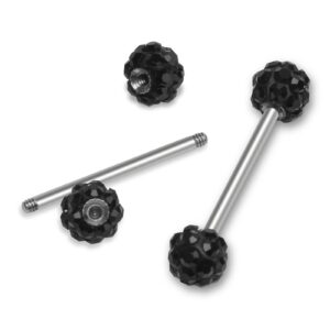 CrazyPiercing 10Pcs CZ Tongue Rings 16G Tongue Piercing with Straight Stainless Steel Barbell Bar Piercing Jewelry 14mm Length