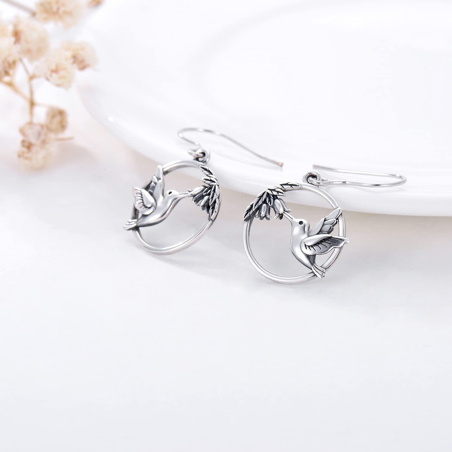 Hummingbird Dangle Drop Earrings for Women 925 Sterling Silver Bird Flower Jewelry Hummingbird Earrings Mother's Day gifts