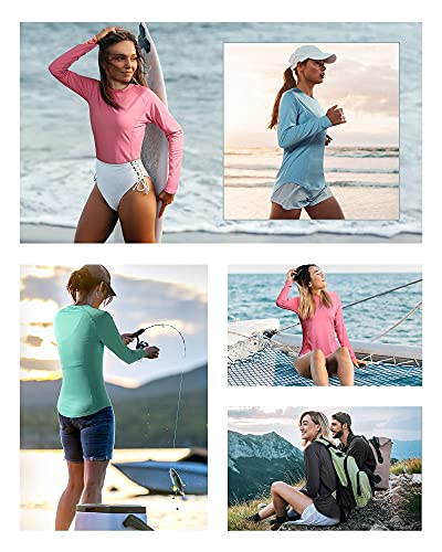 (Size:XL) 2 Pack Womens Long Sleeve UV Sun Shirts UPF 50+ Workout Swim Rash Guard Tops