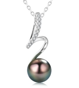 chaulri spiral love tahitian black pearl pendant necklace 18k gold plated 925 sterling silver- birthday anniversary jewelry gifts for women wife mom daughter