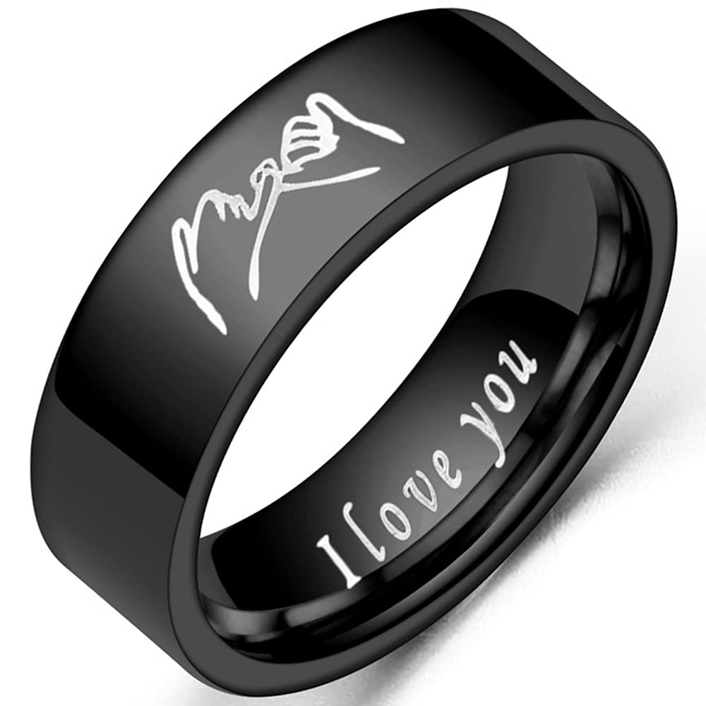 6mm Stainless Steel Classic Plain Lovers Couple Wedding Band Statement Anniversary Promise Ring (Black, 8)