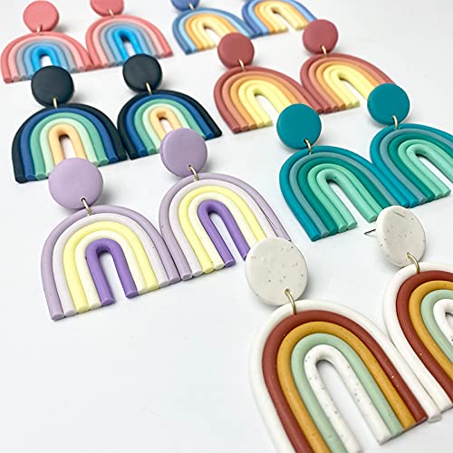 Bohemian Layered Polymer Clay U Shape Rainbow Earrings Lightweight Statement Thick Chunky Rainbow Handmade Ceramic Clay Dangle Earrings for Women Birthday Jewelry Gift-E brown