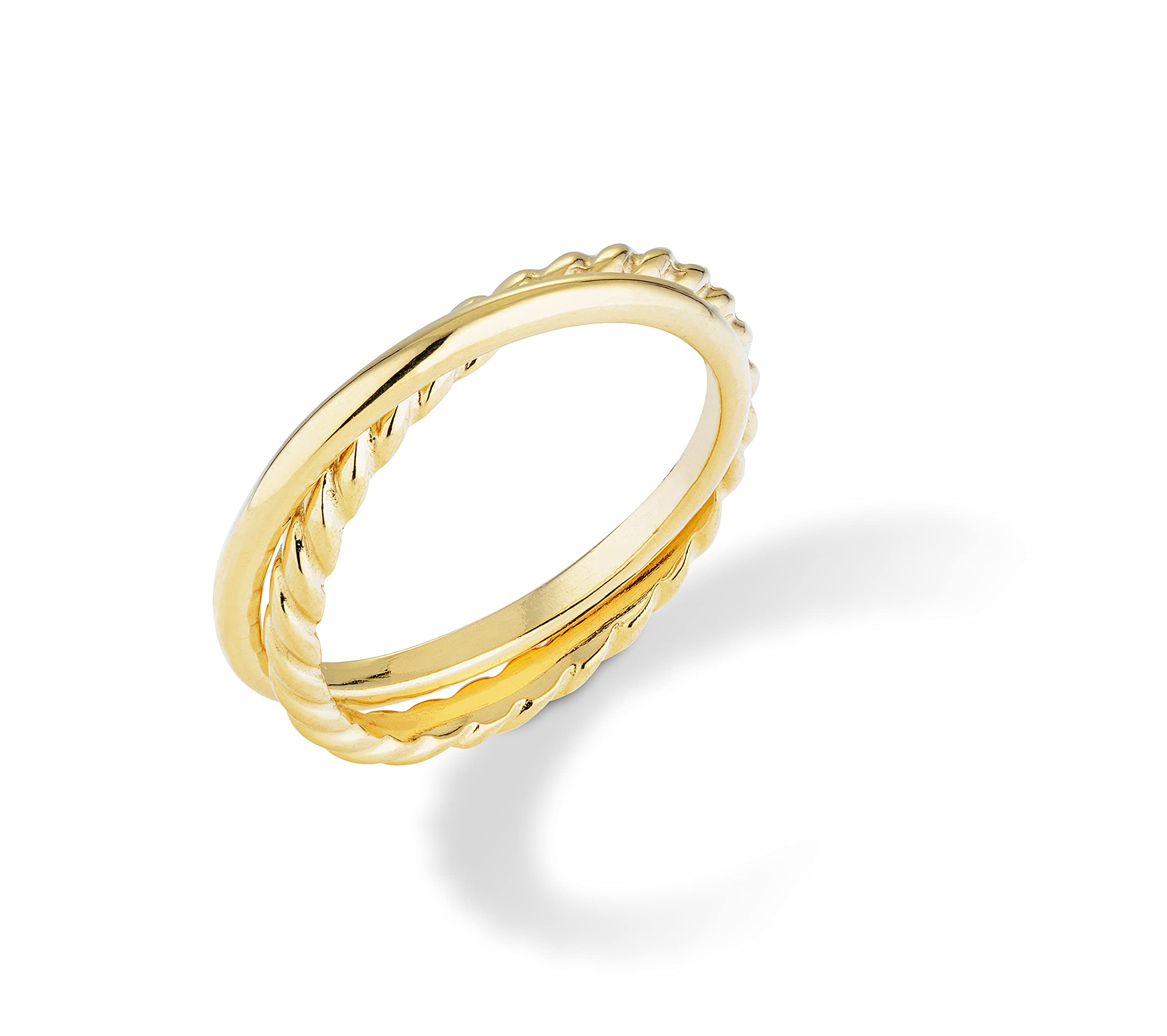 Miabella 925 Sterling Silver or 18Kt Yellow Gold Over Silver Rope and High Polished Band Interlocked Rolling Ring for Women Made in Italy (yellow-gold-plated-silver, 9)