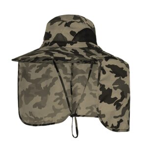 sun blocker hats outdoor sun protection fishing cap with neck flap large brim outdoor hat (khaki camo)