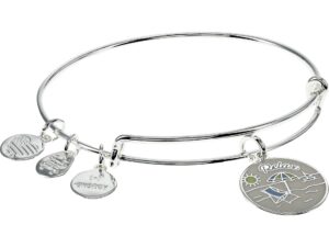 alex and ani occasions expandable bangle for women, happy retirement charm, shiny silver finish, 2 to 3.5 in