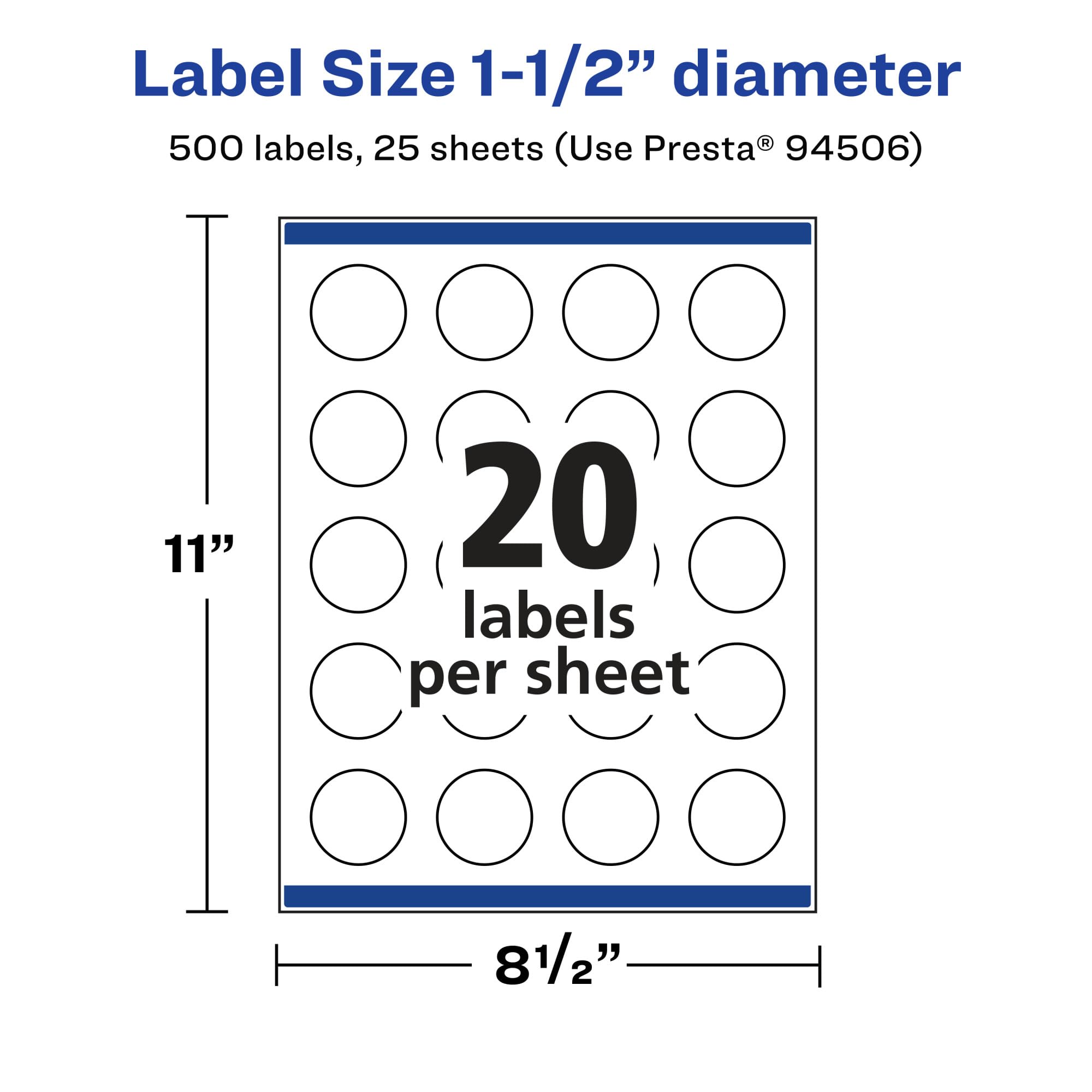 Avery Matte White Round Labels with Sure Feed, 1.5" Diameter, 500 Matte White Printable Labels