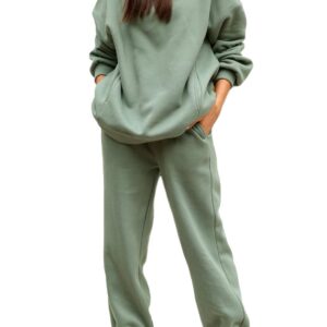 Linsery Sport Hoodie with Jogger Sweatpants Tracksuit Hooded 2 Piece Workout Set Sweatshirt Matching Jogging Suit Green L