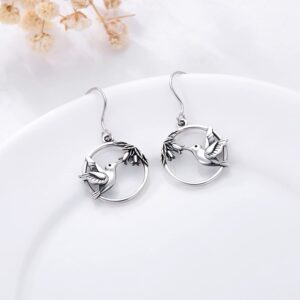 Hummingbird Dangle Drop Earrings for Women 925 Sterling Silver Bird Flower Jewelry Hummingbird Earrings Mother's Day gifts