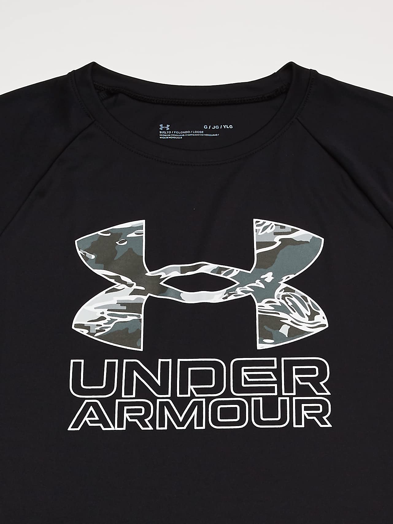 Under Armour Boys' Tech Hybrid Printed Fill Short-Sleeve T-Shirt, Black (005)/White, Small