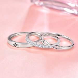 Yaresul 3 Pcs 925 Sterling Silver Stacking Ring Set for Women Cubic Zirconia Engagement Wedding Ring Sets Eternity Wedding Bands Size 10