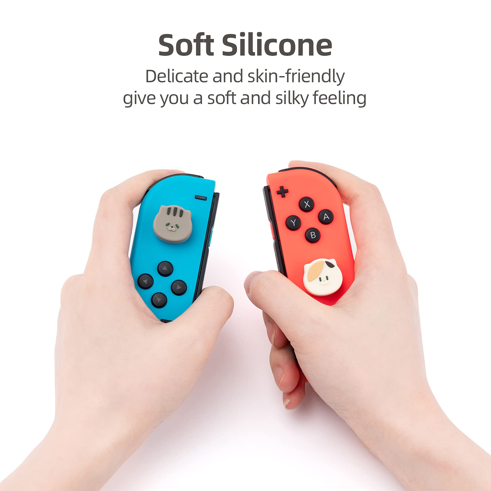 GeekShare Silicone Big Face Cat Thumb Grip Caps, Compatible with Nintendo Switch/OLED/Switch Lite