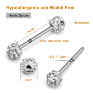 CrazyPiercing 10Pcs CZ Tongue Rings 16G Tongue Piercing with Straight Stainless Steel Barbell Bar Piercing Jewelry 14mm Length