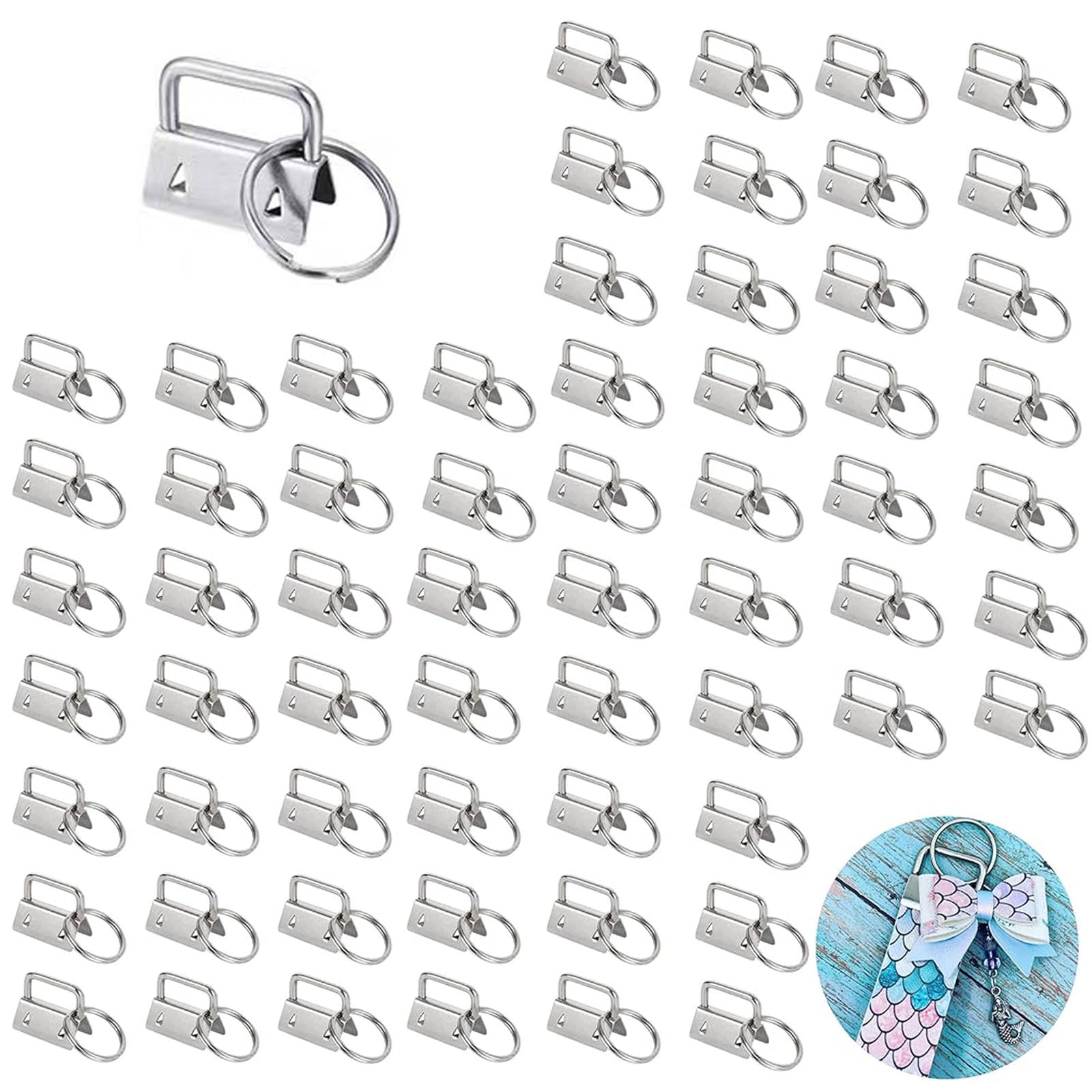 LANIAKEA 100pcs 1 Inch Key Fob Hardware with Key Rings, Silver Wristlet Key Fob for Keychains Making, Key Lanyard Install