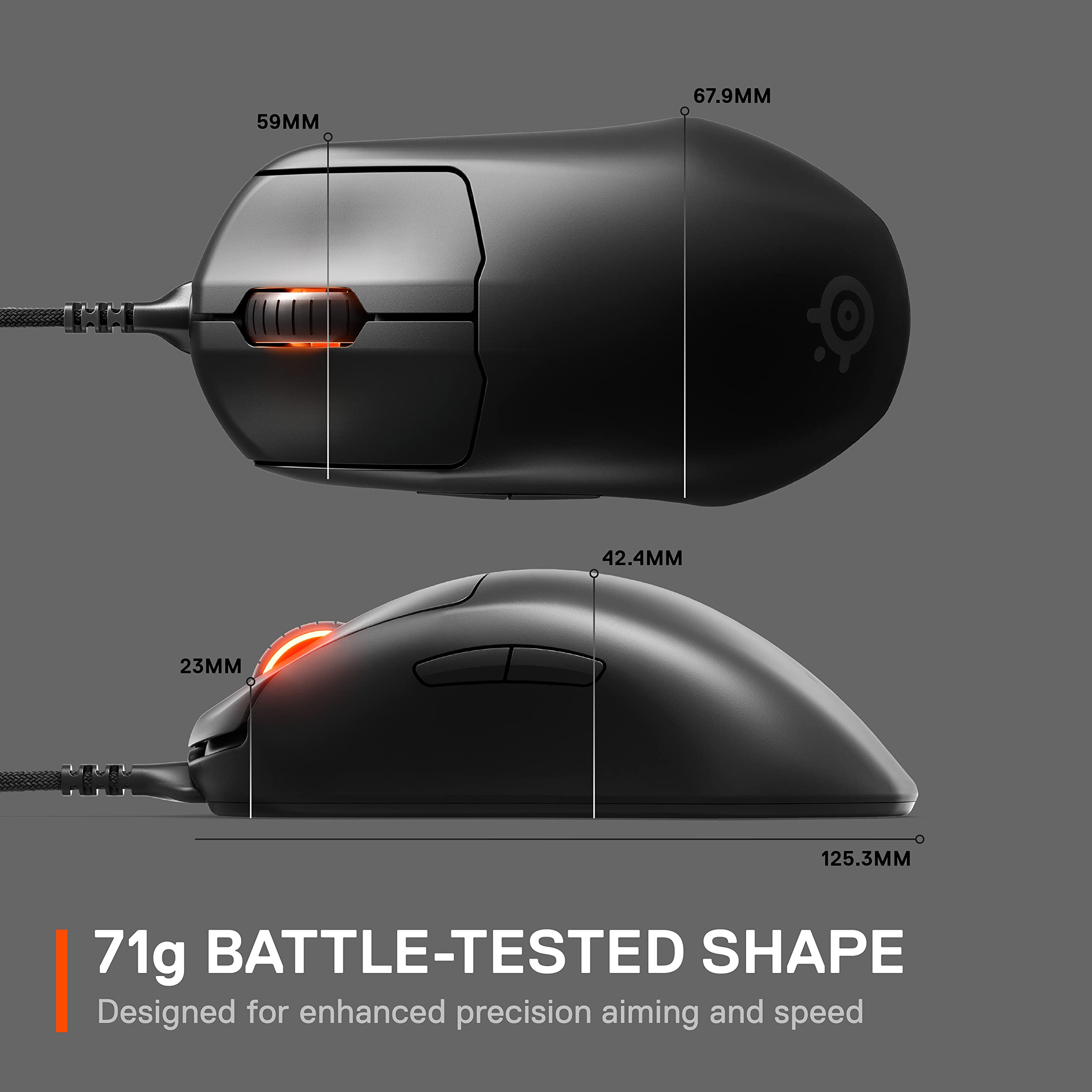 SteelSeries Esports FPS Gaming Mouse – Ultra Lightweight 69g – Prime Edition – 5 Programmable Buttons – 18K CPI TrueMove Pro Sensor – Magnetic Optical Switches – Customization - RGB Lighting – PC/Mac