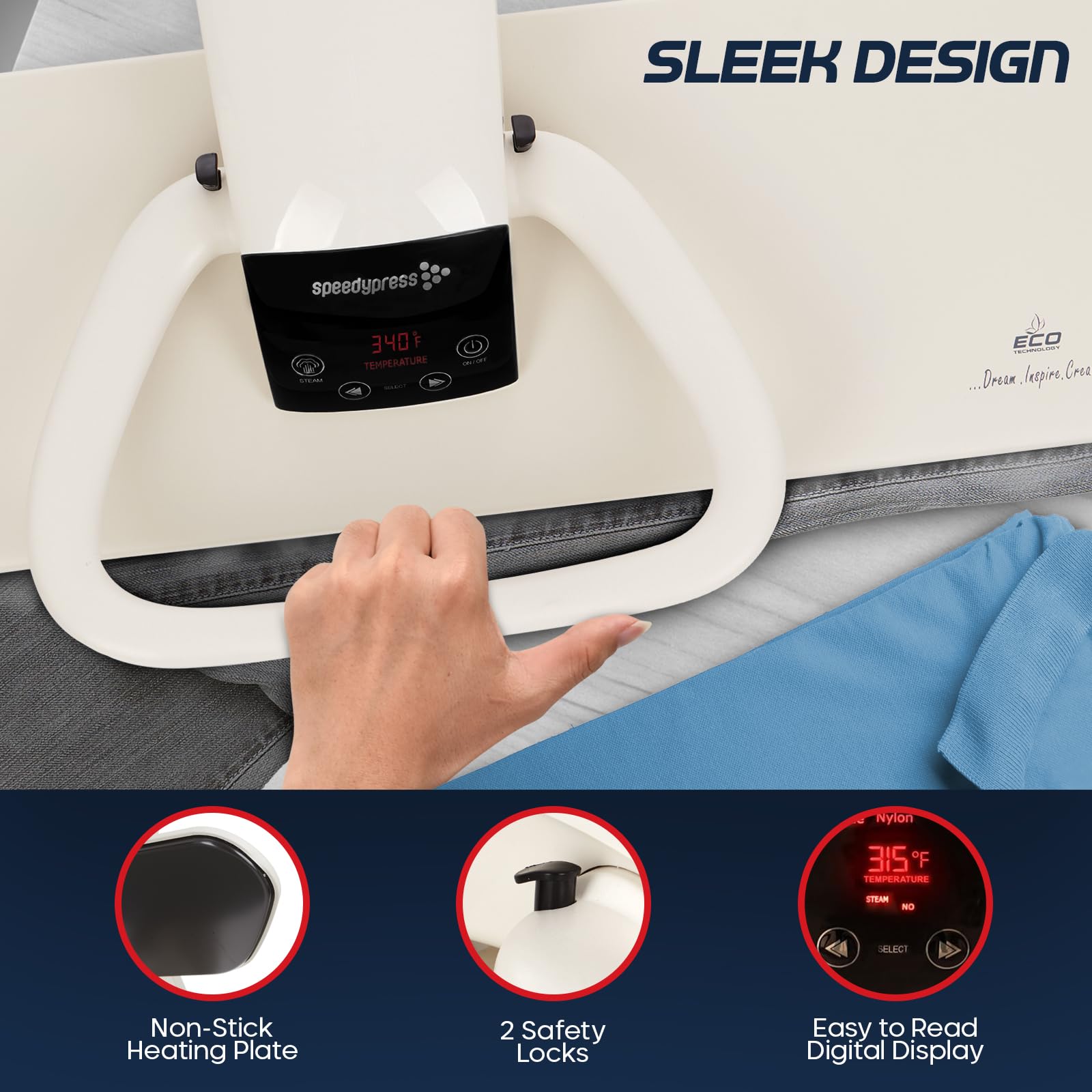 SpeedyPress 80HD Steam Press For Clothes- Professional Iron Press Machine- 32” XL Digital Heat Press With Multiple Steam Settings- Fast-Heating, Heavy-Duty Fabric Press Machine With Water Filter